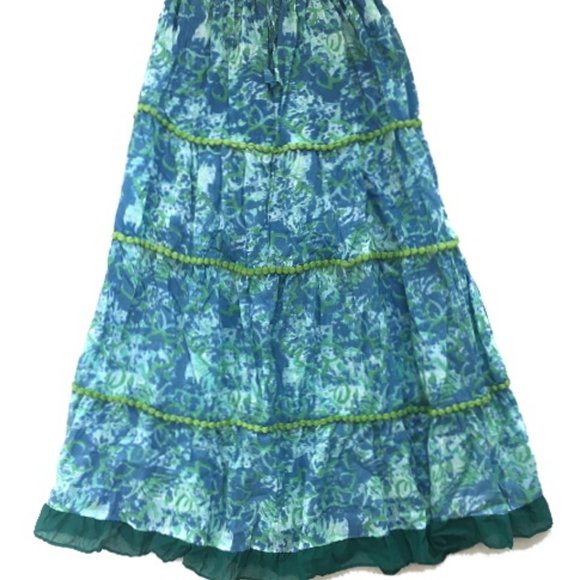 Beautiful Hippie Skirt Floral Peasant Maxi w/ pompoms! - Picture 1 of 6